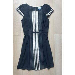 Anthropologie Tracy Reese Silk Dress Black & White Belted Sheath Knee Length
